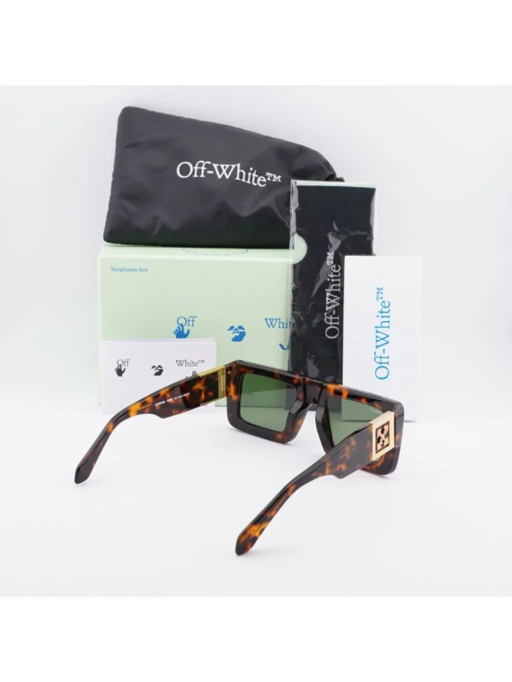 Off-White OERI049 LEONARDO 1605 Sunglasses Havana Square Frame, Green Lenses
